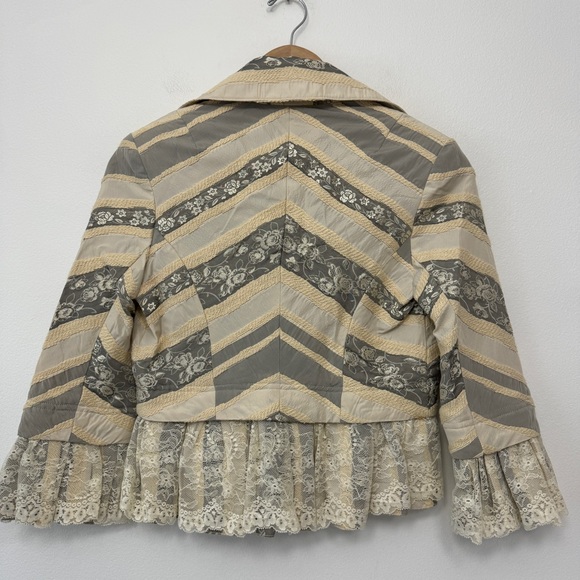 Robert Rodriguez Slate Gray/Cream Lace Brocade Crop Ruffle Jacket Blazer Size 4 - Picture 2 of 10